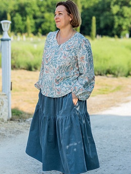 Юбка из бархата в цвете океановая синь